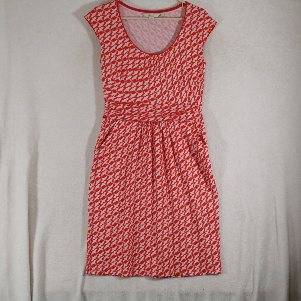 Boden Womens US 6R UK 10 Red Pink Geometric Print Ruched Waist Dress Pockets